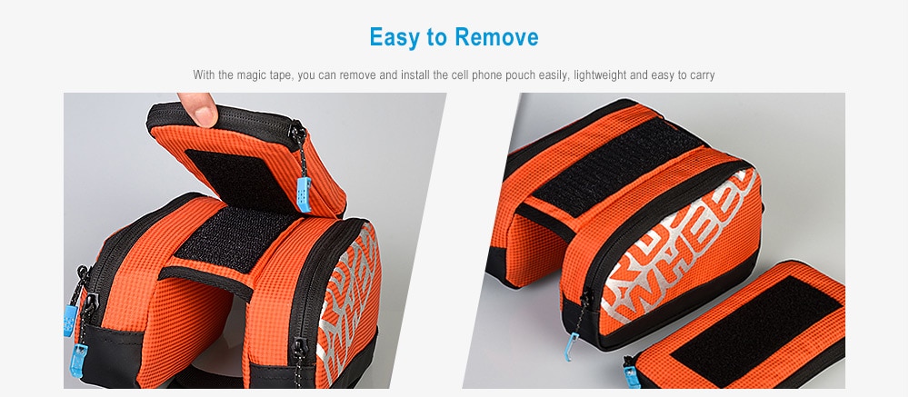 ROSWHEEL 121273 1L Bike Cycling Touch Screen Bag Front Tube Pannier Double Pouch for 5.5 inch Cellphone- Orange