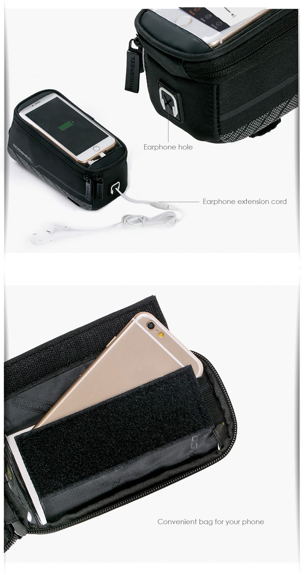Roswheel Bike Touch Screen Tube Bag Phone Pocket Riding Cycling Supplies- Black L
