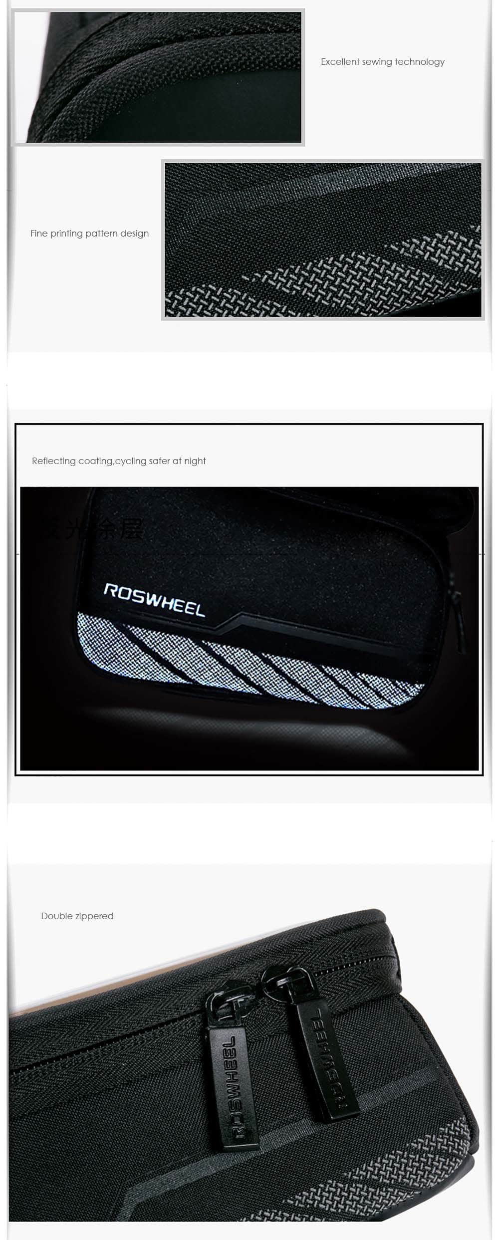 Roswheel Bike Touch Screen Tube Bag Phone Pocket Riding Cycling Supplies- Black L