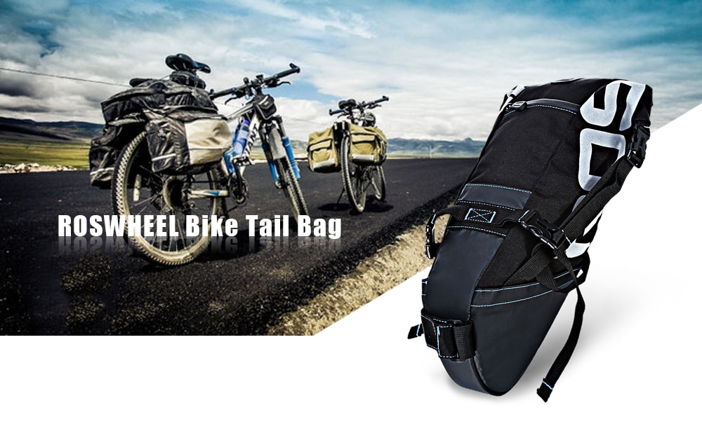ROSWHEEL 131414 Water-resistant 8L Bicycle Tail Bag Saddle Tube Pouch- Black