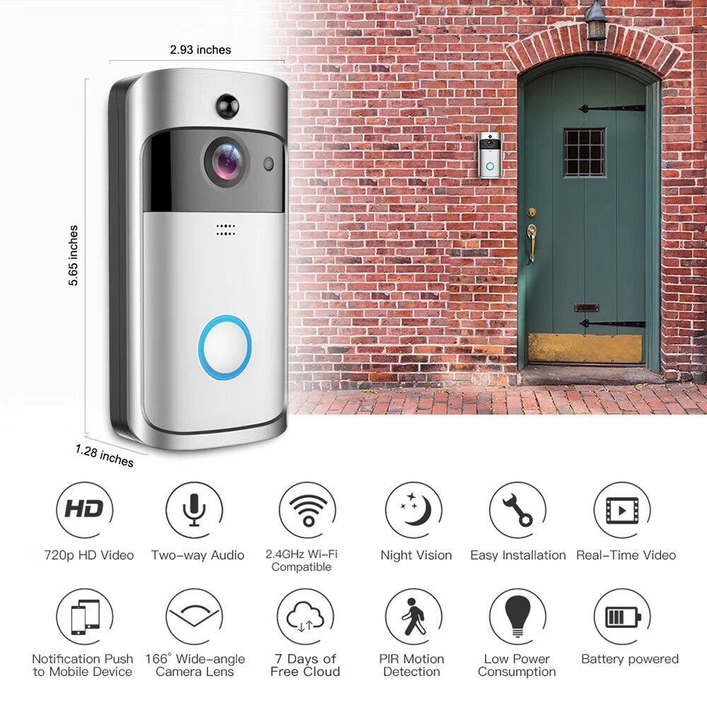 Smart Video Doorbell Wireless Home for iOS/Android- Carbon Fiber Black