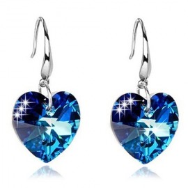 Pair of Alloy Faux Sapphire Heart Earrings