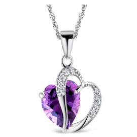 Sterling Silver Faux Crystal Gemstone Amethyst Heart Pendant Necklace