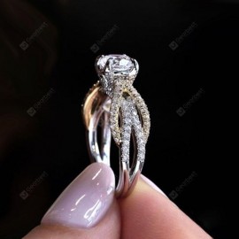 Shiny Silver and 14K Gold Natural Gemstone Bridal Engagement Ring