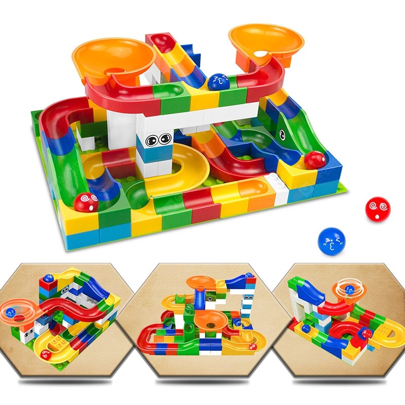 Race Run Maze Balls Track Building Blocks Educational Bricks Toy 52pcs