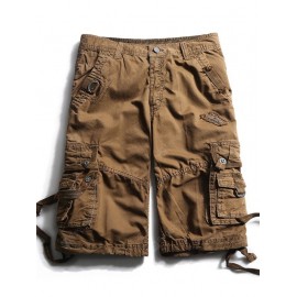 Straps Embellished Pockets Cargo Shorts