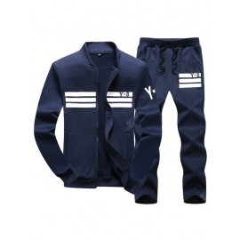 Youth Man's Brushed Fashion Two-piece Casual Jacket Sport Suit