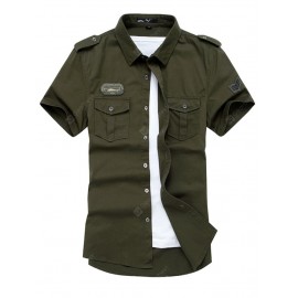 Pure Cotton Men Military Uniform Short Sleeve Shirt