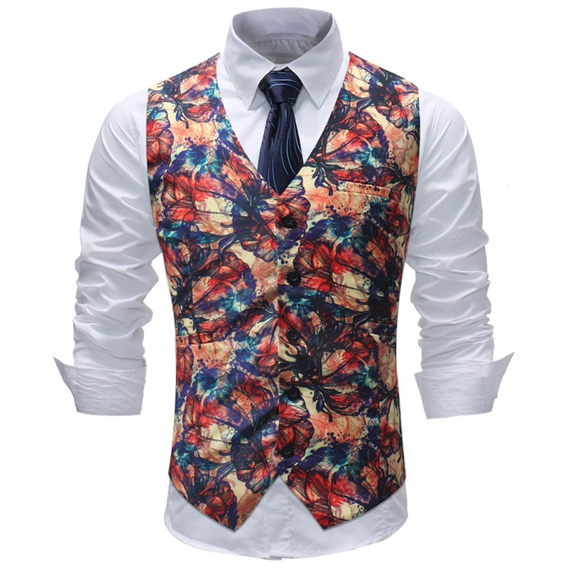 Plus Size Mens Casual Printed Waistcoat Suit Vest
