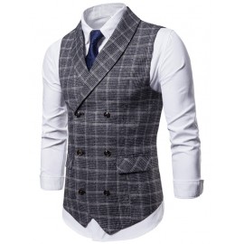 Plaid Double Breasted Men Casual Waistcoat