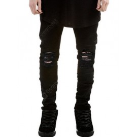 Zipper Fly Frayed Ripped Jeans