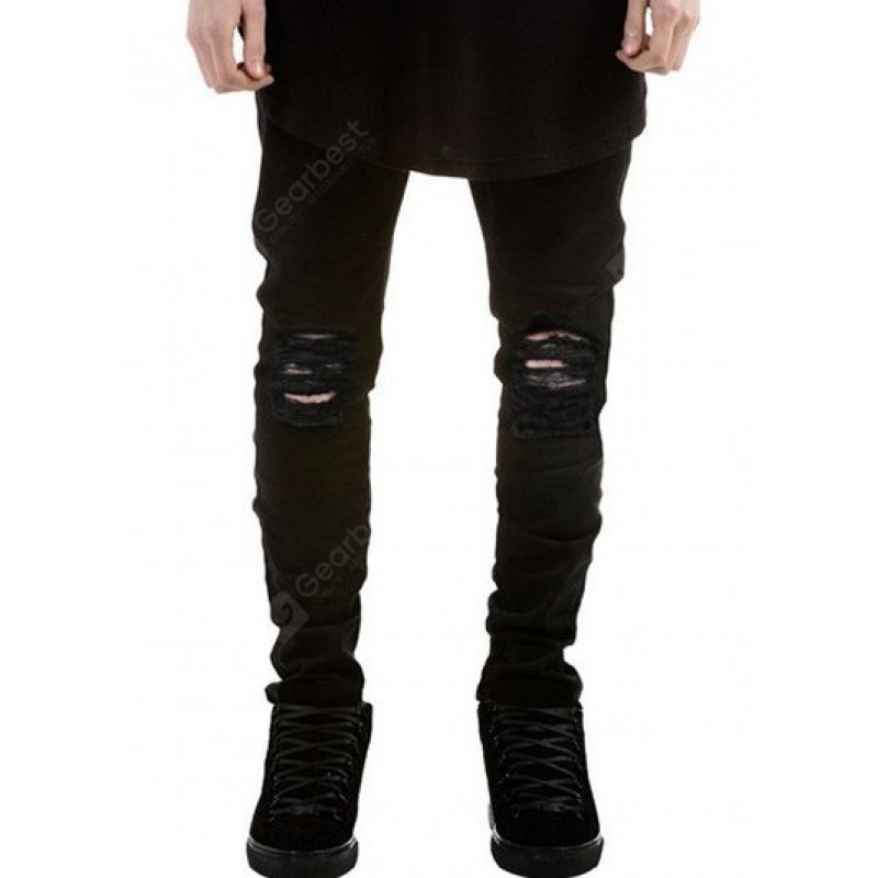 Zipper Fly Frayed Ripped Jeans