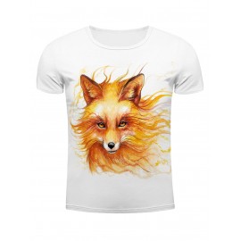 White Round Neck Cool Wolf Head Pattern Slimming Short Sleeves 3D T-Shirt For Men