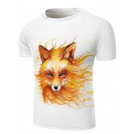 White Round Neck Cool Wolf Head Pattern Slimming Short Sleeves 3D T-Shirt For Men