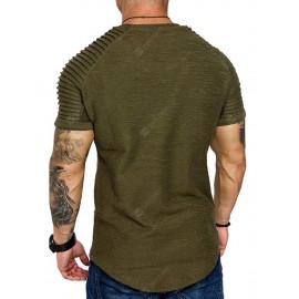 Shoulder Pleated Design Round Neck Short Sleeve T-shirt