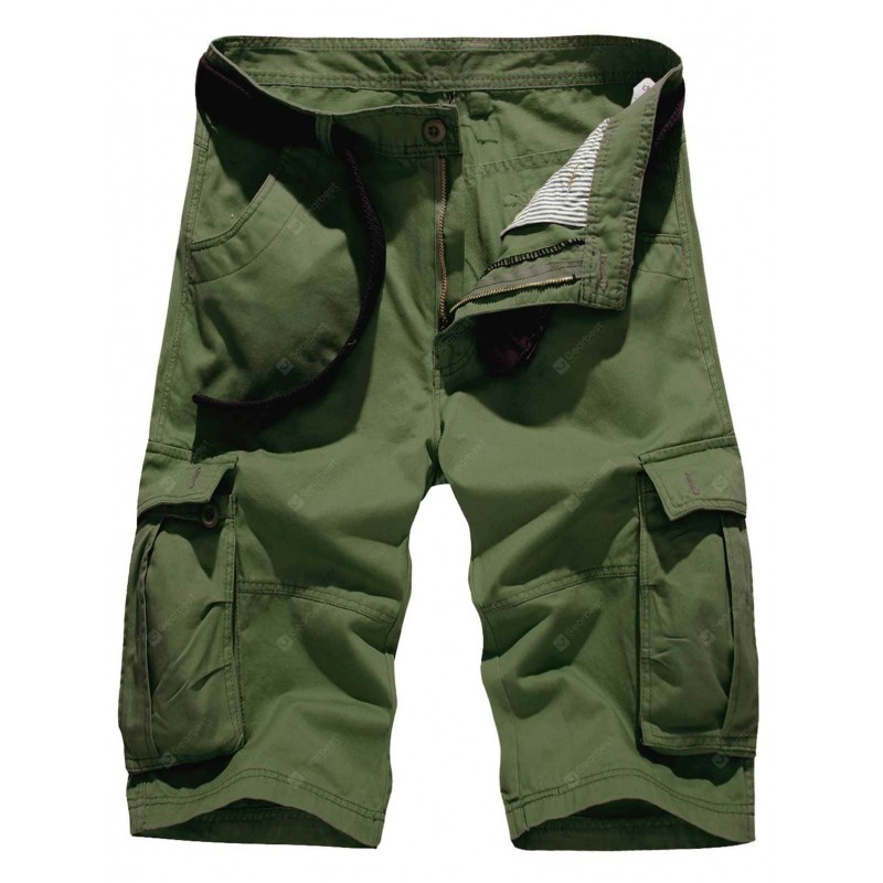 Zipper Fly Pockets Embellished Design Cargo Shorts