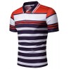 PL42 Men Slim Contrast Stripe Lapel Casual T-shirt