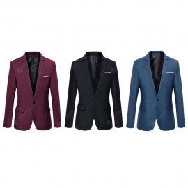 Pure Color Turn Down Collar Male Slim Fit Suit