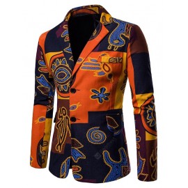 Stylish Ethnic Style Print Men Coat Suit Blazer