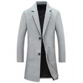 Turndown Collar Pockets Longline Wool Coat