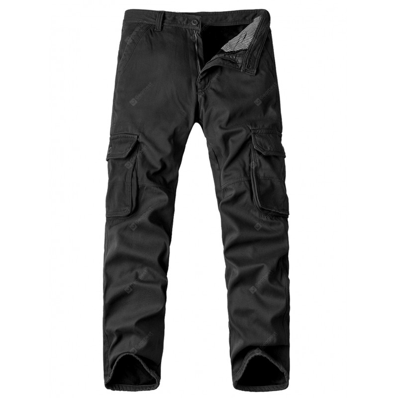 Zipper Fly Pockets Embellished Straight Leg Fleece Cargo Pants