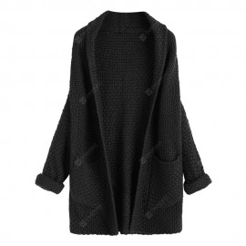 Open Front Curled Sleeve Batwing Cardigan