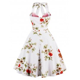 Vintage Floral Print Halter Pin Up Dress