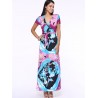 Plunging Neck Print Belted Maxi Dress