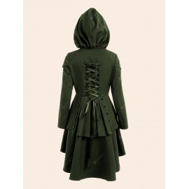 Plus Size Lace Up High Low Hooded Coat