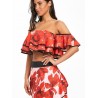 Off The Shoulder Layered Floral Print Crop Top