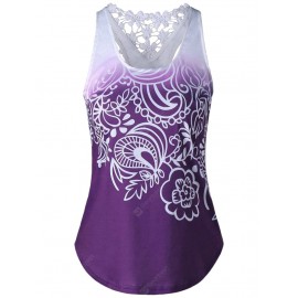 Women Vest Tops Lace Stitching Print Sleeveless