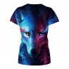 Round Collar Short Sleeve Wolf Print Women T-shirt