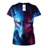 Round Collar Short Sleeve Wolf Print Women T-shirt