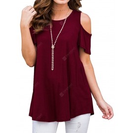 Women's Round Neck Off Shoulder Solid Color Wild Casual Short Sleeve T-shirt