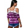 Women's T-shirt Casual Off-shoulder Striped Print Lace Stitching
