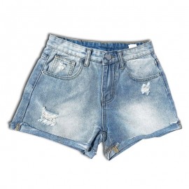 Wear White Loose Flanging High-Waisted Denim Shorts