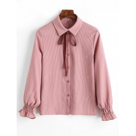 Vertical Striped Cuff Sleeve Shirt with Bowknot