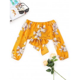 Wrap Floral Bowknot Cropped Top