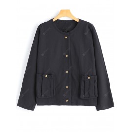 Snap Button Plain Jacket with Pockets