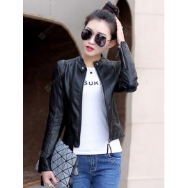 Women Fashion PU Leather Zipper Jacket