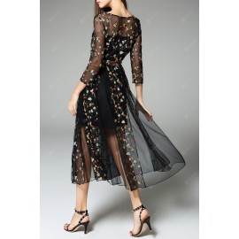 Tiny Floral Embroidered Sheer Dress