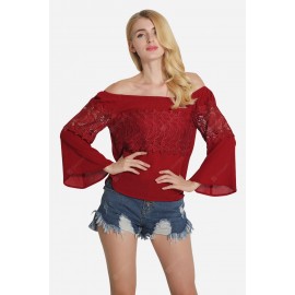Off Shoulder Lace Jointed Thin Short T-Shirt for Women