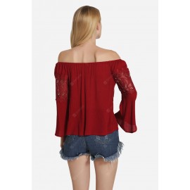 Off Shoulder Lace Jointed Thin Short T-Shirt for Women
