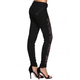 Stylish See-Through Beaded Lace Denim Pants For Women