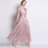Women's Lapel High Waist Lace Dress