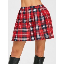 Pleated A-line Plaid Mini Skirt