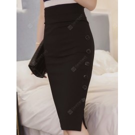 Simple Button Pencil Professional Skirt