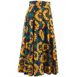 Sunflower Print High Waist Skater Skirt