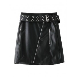 Zip Up Faux Leather Studded Mini Skirt