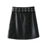 Zip Up Faux Leather Studded Mini Skirt